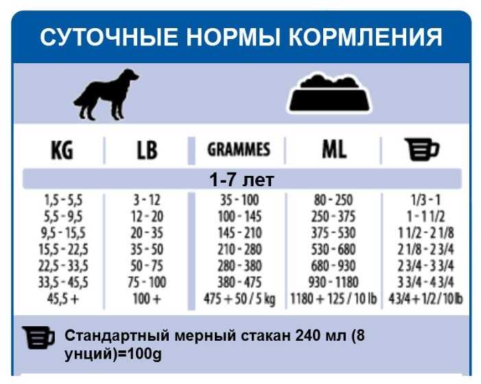 Суточная норма сухого корма для собак таблица по породам